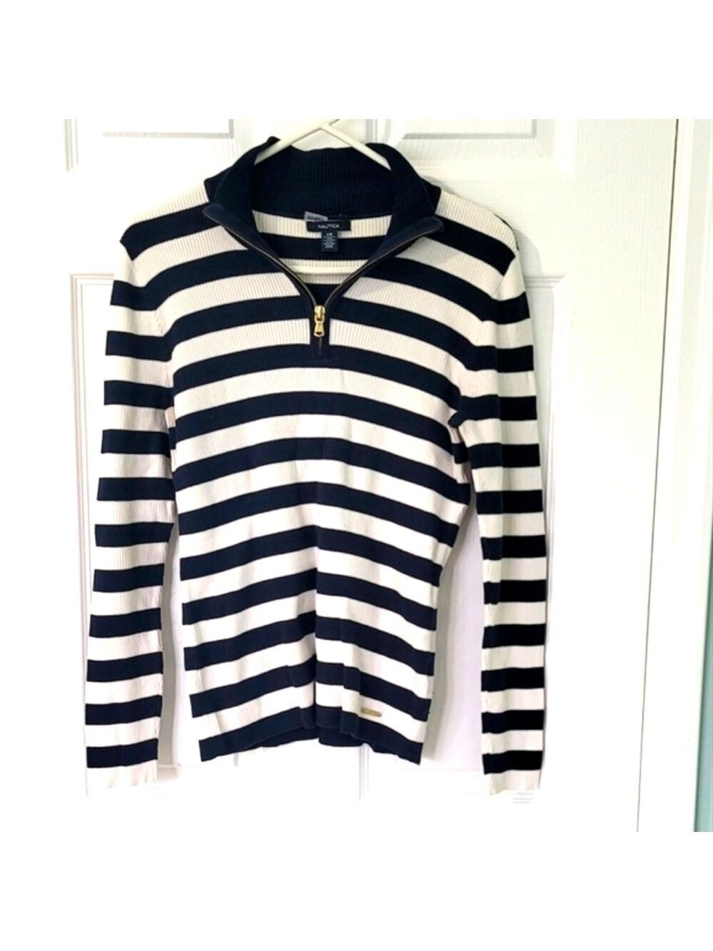 Nautica Women's 1/4 Zip Striped Sweater Top Size L